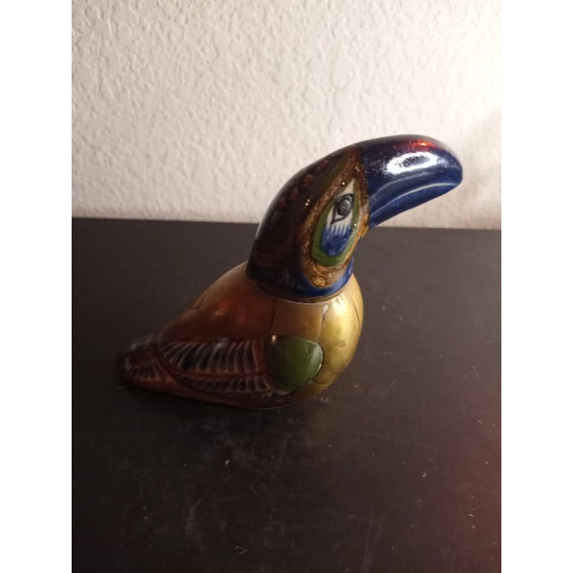 Metal 1970s Sergio Bustamante Style Tonala Brass & Ceramic Toucan Figurine For Sale - Image 7 of 7