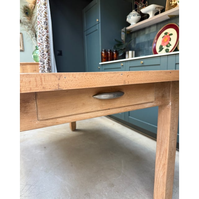 Restored antique farmhouse table. materials: solid beech base and solid pine top. features: this antique farmhouse table,...