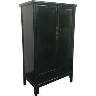 Antique Forest Green Chinese Cabinet For Sale
