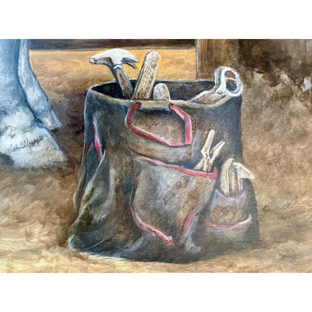 Farmhouse Original Oil Painting of Irish Draught Horse in Stable by Jan Gordon Brown, 2014 For Sale - Image 3 of 12