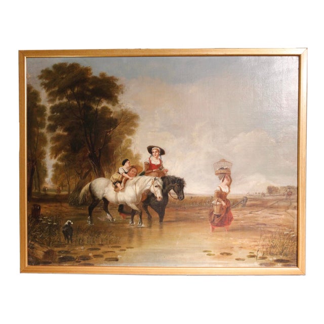 “Crossing the Ford,” 19th Century English Landscape Painting With Horses, After Callcott For Sale