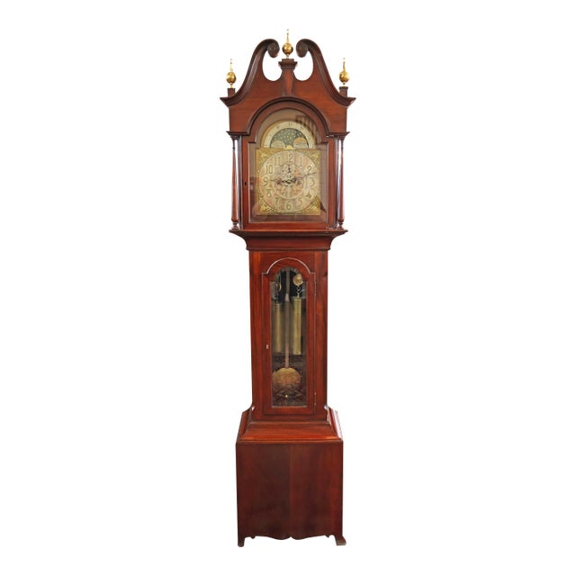 Early 20th Century Mahogany Two Weight Herschede Tall Case Grandfather Clock For Sale