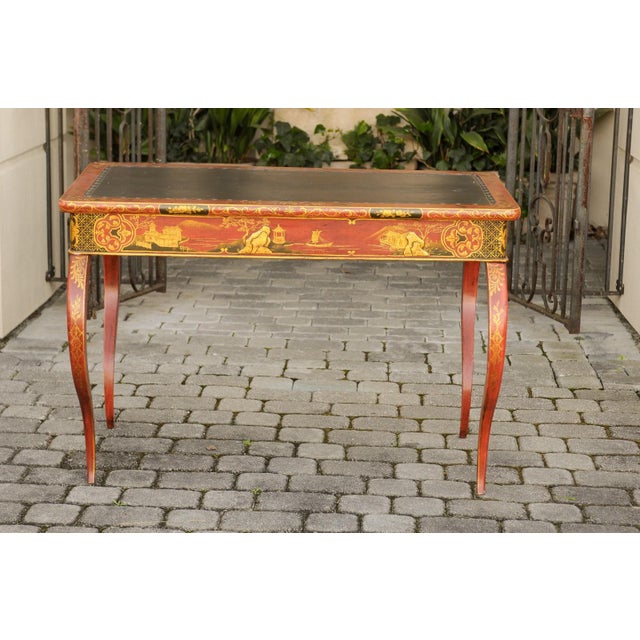 English Regency 1820s Table with Red Lacquered, Gold and Black Chinoiserie Decor For Sale In Atlanta - Image 6 of 12