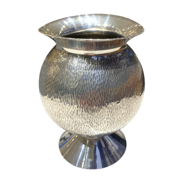 Vintage Italian Silver Plate Hand Hammered Vase For Sale - Image 4 of 18