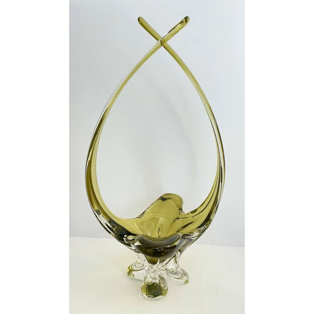 Mid-Century Modern Chalet of Canada Mid Century Green Glass Centerpiece or Vase. Signed. For Sale - Image 3 of 8