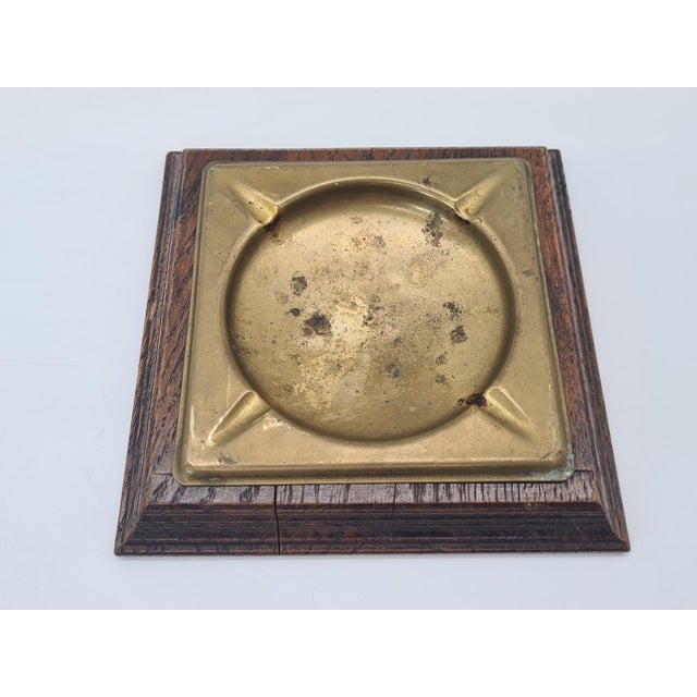 Brown Vintage Brass Ashtray with Oak Base from Meubelfabriek Oisterwijk, Netherlands, 1970s For Sale - Image 8 of 9