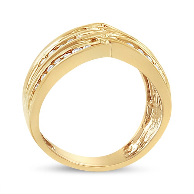 Haus of Brilliance 10K Yellow Gold Plated .925 Sterling Silver 1 1/2 Cttw Diamond Channel Band (Champagne Color, I2-I3 EVS1010 For Sale - Image 4 of 6