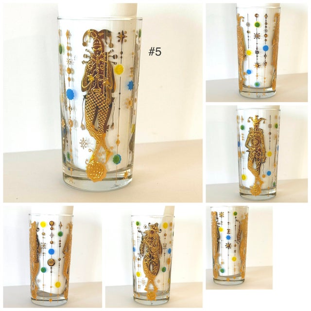 1960s MCM Culver Harlequin Mardi Gras 22k Gold Highball Glasses; Set of 5 For Sale In Phoenix - Image 6 of 7
