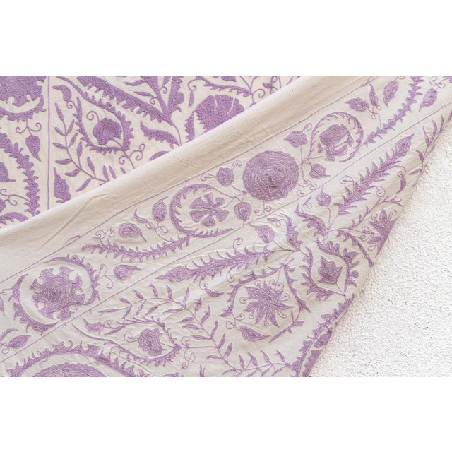 Textile Lavender Pomegranate Hand-Embroidered Suzani Throw For Sale - Image 7 of 9