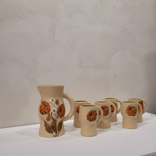 Pitcher and Glasses from Bresse Ceramics, France, 1960s, Set of 7 For Sale - Image 4 of 14