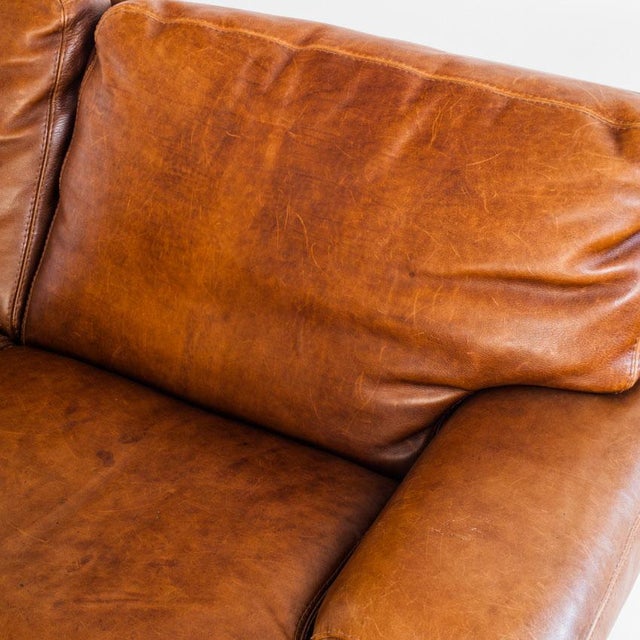 Vintage Camel Leather Convertible Sofa Bed, France, 1980s For Sale - Image 11 of 18