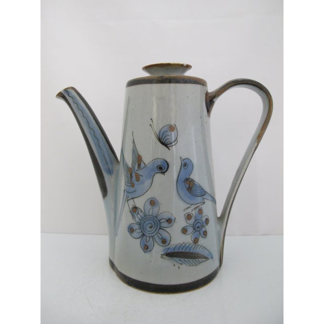 Ken Edwards El Palomar Blue Stoneware Bird & Flower Mexican Pottery Coffee Pot For Sale - Image 4 of 14