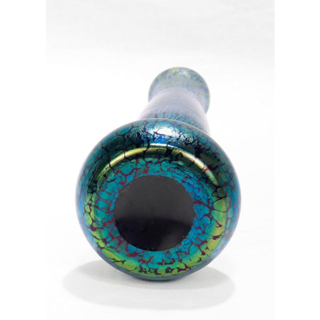 Glass Antique Austrian Art Nouveau Loetz Iridescent Cobalt Papillion Art Glass Vase For Sale - Image 7 of 8