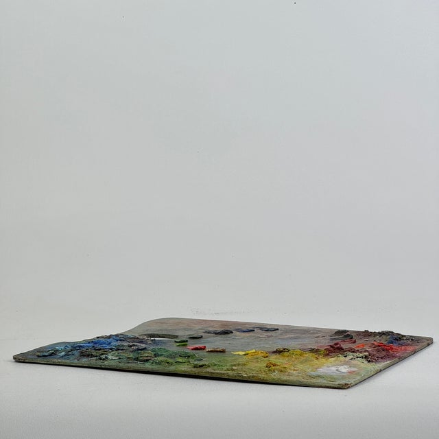 Late 20th Century Bright Vintage Artist's Large Painting Palette With Remnant Oil Paint For Sale - Image 4 of 10