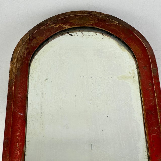 Antique Arched Top Wood Wall Mirror With Distressed Glass and Mini Painted Flowers For Sale - Image 4 of 9