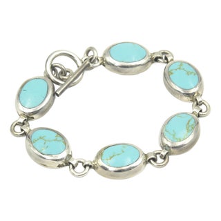 Late 20th Century Mexican Turquoise Sterling Silver Link Bracelet For Sale