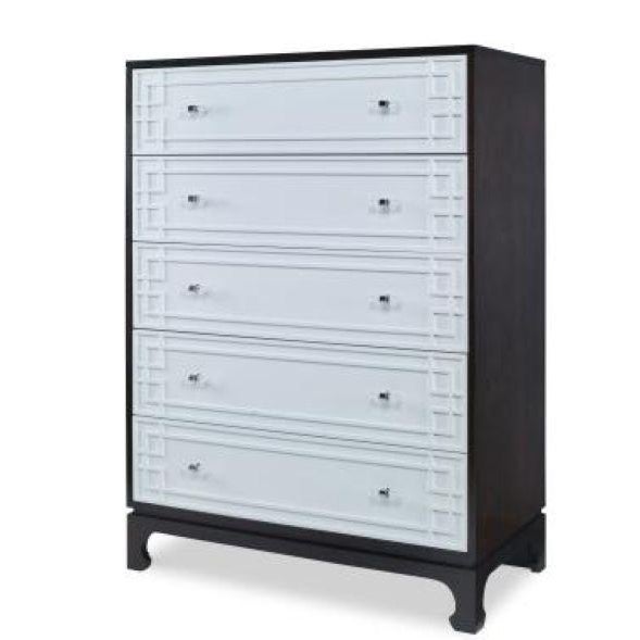 Featuring a sleek City Dark case finish and crisp white drawer fronts, this chest is accented with modern acrylic pulls,...