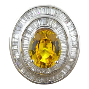 Fancy Yellow Sapphire Diamond Double-Halo 18K White Gold Ring, Size 6.75