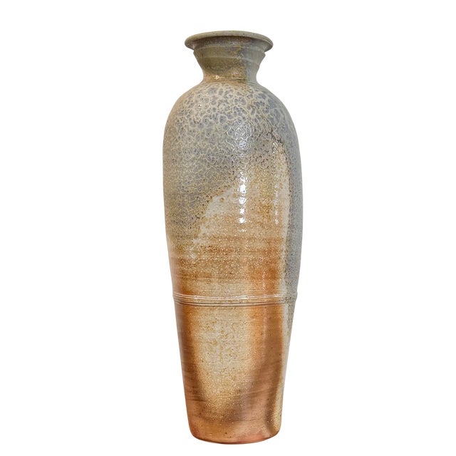 Contemporary 18” Signed Studio Pottery Sculptural Ceramic Vase in Neutral Sand & Stone Glaze For Sale - Image 3 of 9