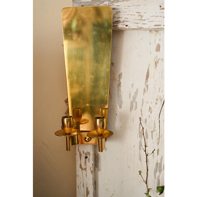 Mid-Century Modern Mid-Century Danish Brass 2-Arm Candleholder Sconces from Dantorp, 1960s, Set of 2 For Sale - Image 3 of 13