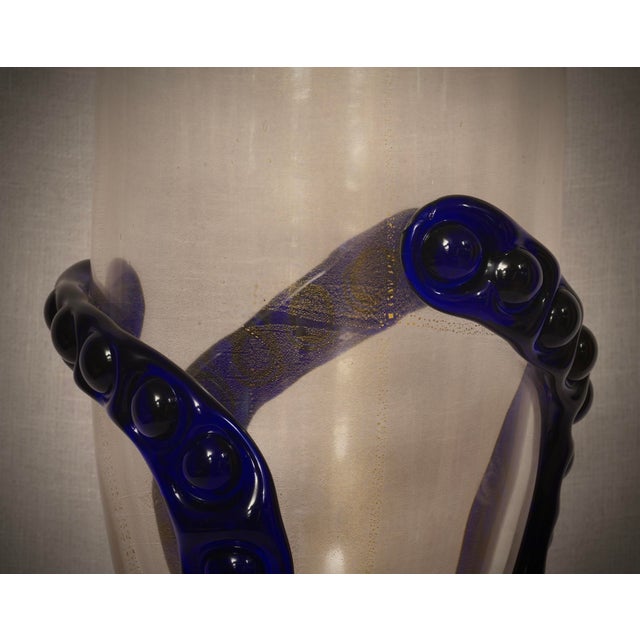 Mid-Century Gold and Blue Murano Art Glass Vase, 2000s For Sale - Image 4 of 9
