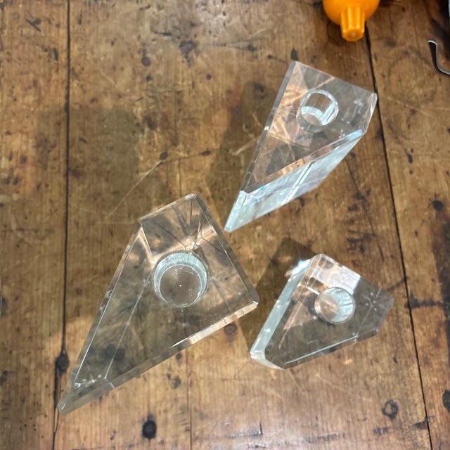 Set of Three Triangular Acrylic Candlesticks For Sale - Image 4 of 6