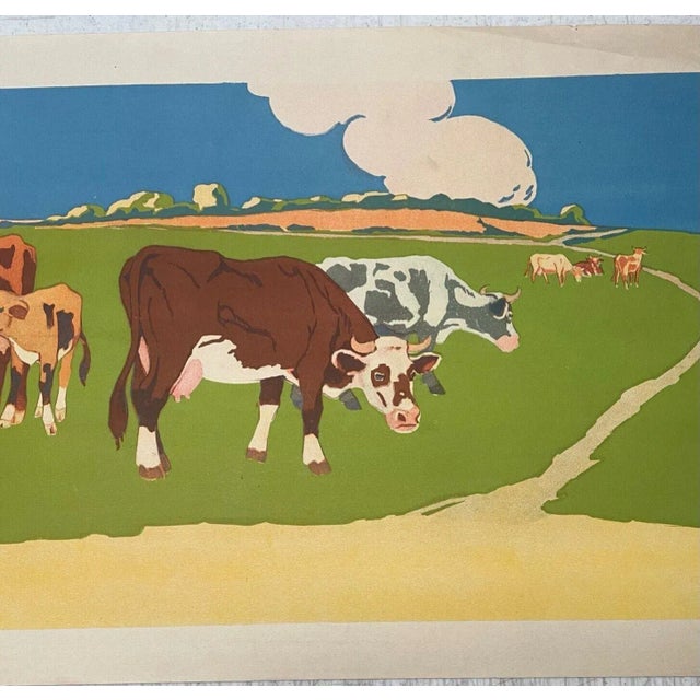 Original Antique Roger Chapelet Horses & Cows Farming Fernand Nathan Lithographs For Sale - Image 10 of 12