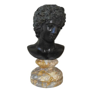 Grand Tour Style Patinated Bronze Benevento Head Bust on Giallo Siena Marble Base For Sale