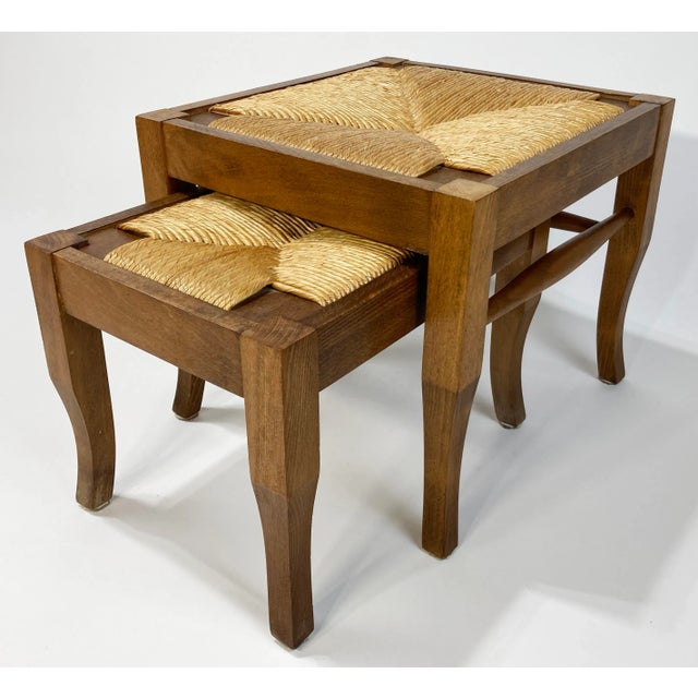 Vintage Nesting Wood and Rush Footstool Pair For Sale - Image 10 of 10