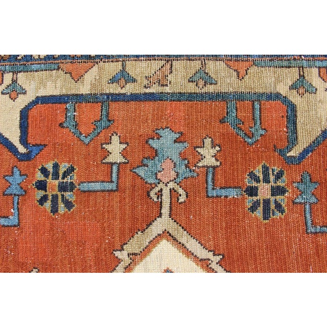 Antique Persian Serapi Rug in Geometric Medallion Design With Orange & Blue 8'2 X 11'3 For Sale - Image 12 of 16