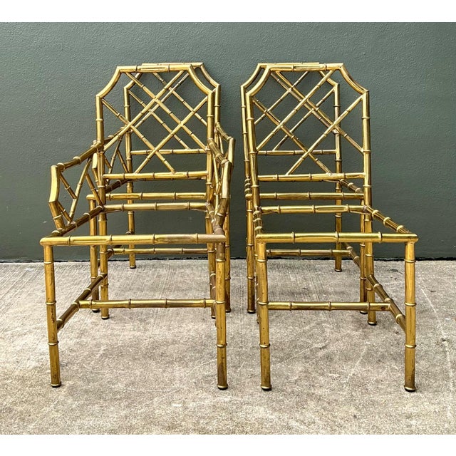 Vintage Italian Faux Bamboo Brass Dining Chairs - Set of 4 For Sale - Image 4 of 18