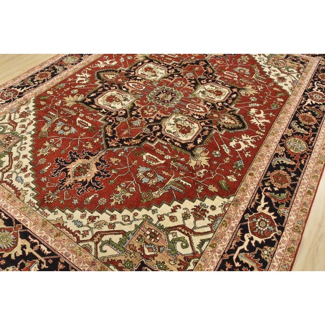 Farmhouse Heriz Ziegler Rug 9′ X 11’11” Red Wool Traditional Hand-Knotted Oriental Carpet For Sale - Image 3 of 15