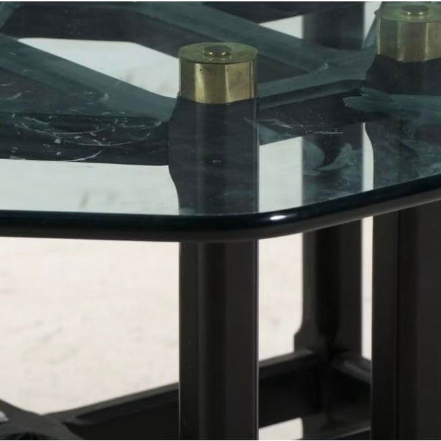 Chinoiserie Glass Top Black Lacquered Dining Table, Late 20th Century For Sale - Image 4 of 4