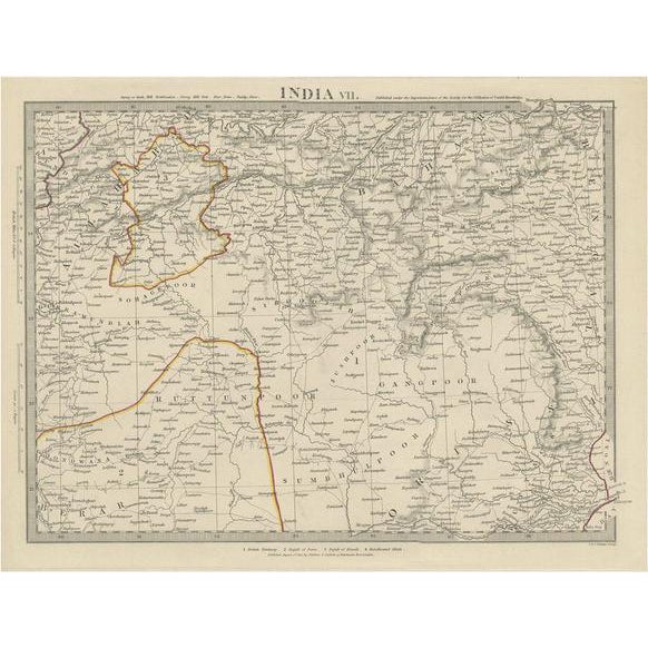 Antique Map of the Region of Berar and Rewah in India, 1832 For Sale
