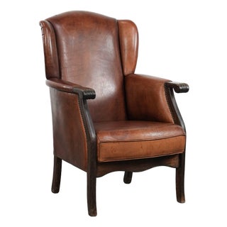Vintage Wing Chair in Sheepskin Leather For Sale