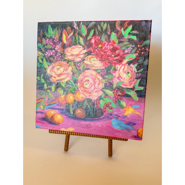 Paint Vibrant Oil Painting, Bouquet of Ranunculus and Oranges, Margaret Owen (20th Century) For Sale - Image 7 of 11