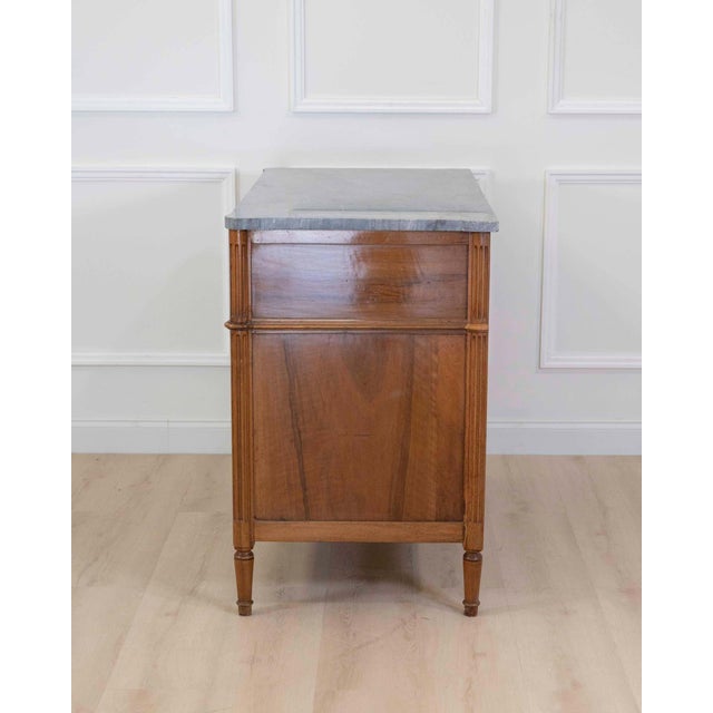 French 18th Century Louis XVI Walnut Marble-Top Chest of Drawers For Sale - Image 9 of 9