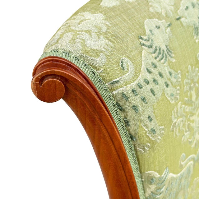 1990s Empire Style Italian "Milano" Mahogany Dining Chairs W/ Damask Jacquard Fabric For Sale - Image 12 of 13