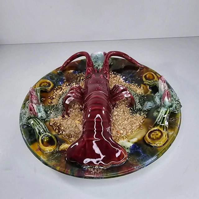 Vintage Jay Willfred Andrea by Sadek Lobster Plate Palissy Majolica, Portugal For Sale - Image 9 of 10