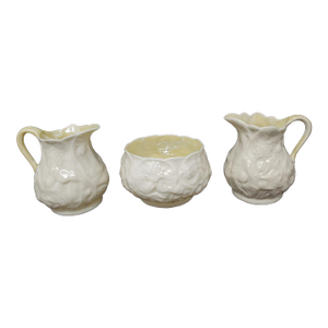 Vintage 3 Piece Belleek Lotus - 2 Creamers and 1 Open Sugar Bowl - TMK-3 - 3rd Black Mark