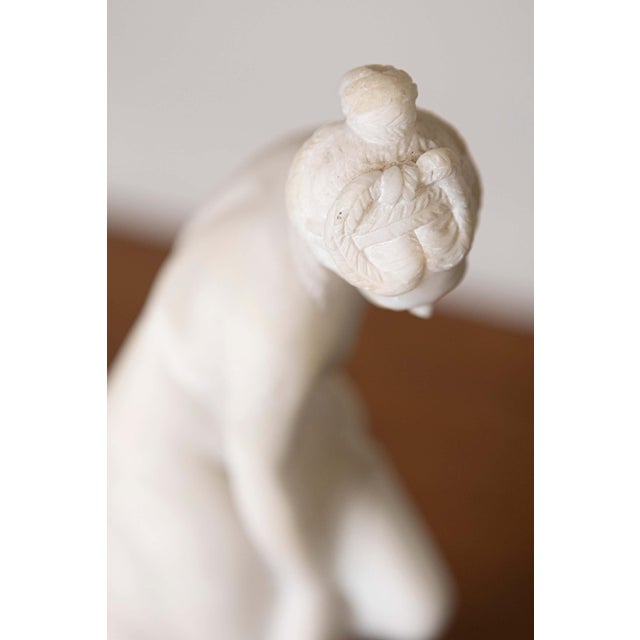 Stone French 19th Century Marble Sculpture of a Nymph after the Bath on Pedestal For Sale - Image 7 of 8