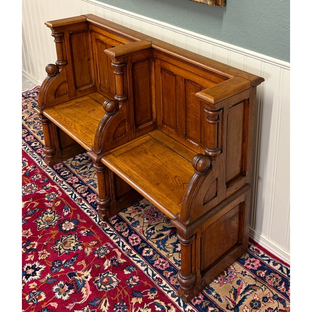 Antique French Pew Bench Double Seat Oak For Sale - Image 9 of 18