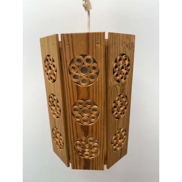 Mid 20th Century Vintage Swedish Modern Wood Hanging Pendant Light by Byalaget For Sale - Image 5 of 11