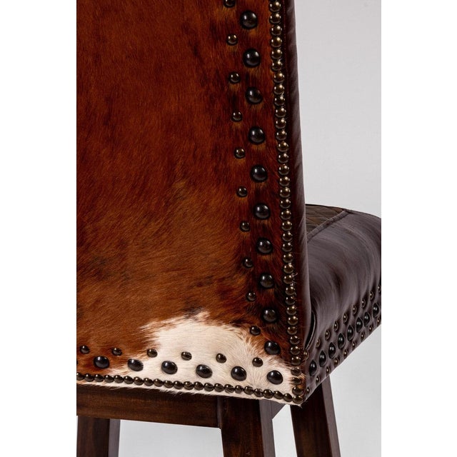 Rustic Cowhide Swivel Stool, Kennedy Ranch Leather Barstool, Western Nailhead Counter Chair For Sale - Image 6 of 7