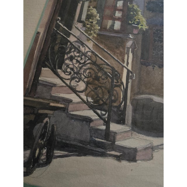 Vintage Pre Mid Century Watercolor Painting Street Scene For Sale In Boston - Image 6 of 10