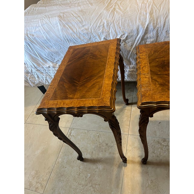 1930s Set of 3 1930s Carved Burr Walnut Nesting Tables For Sale - Image 5 of 12