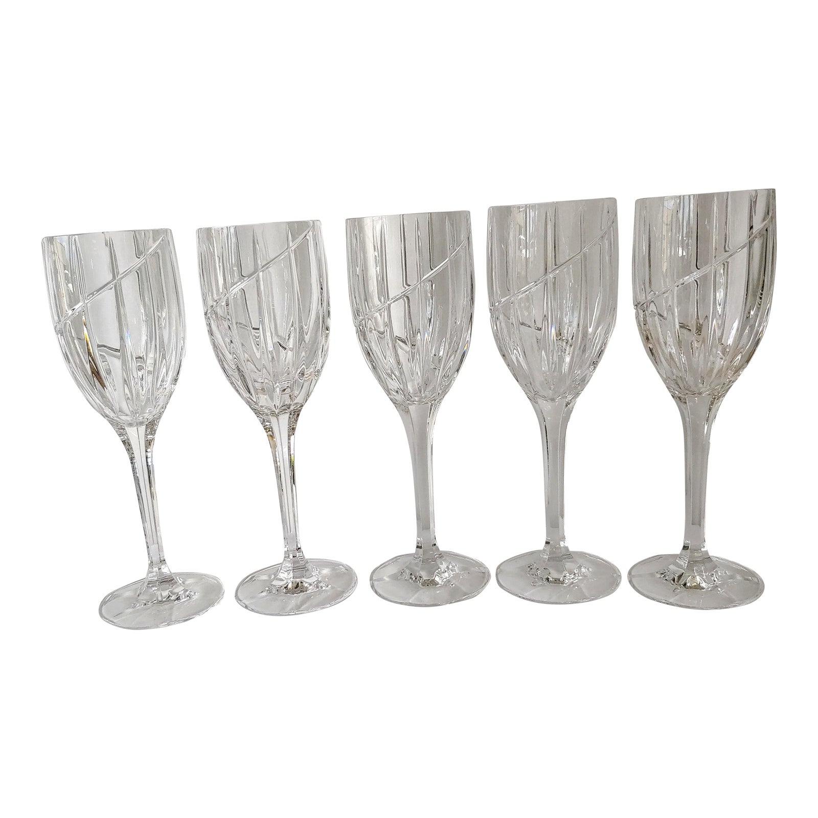 Mikasa Uptown Pattern Vertical Cut Swirl Design Crystal Glasses Set