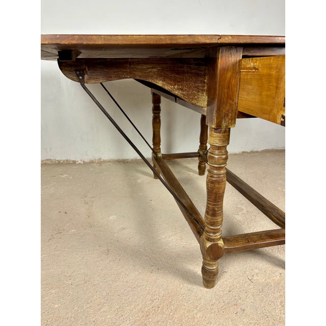 20th Century Spanish Wooden Drop-Leaf Dining Table, 1910 For Sale - Image 12 of 14