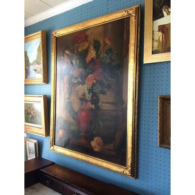 1930s Antique Oil Painting, Floral Still Life Painting, Decor For Sale - Image 5 of 12