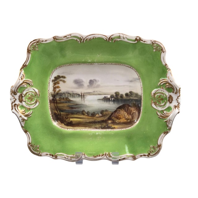 Green Porcelain Dishes with Scottish Landscapes by Copeland and Garrett, 1847, Set of 2 For Sale - Image 8 of 14